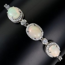 925 Argent Sterling Bracelet Ovale Feu Opale 9x7mm Simulé Cz Pierre Précieuse