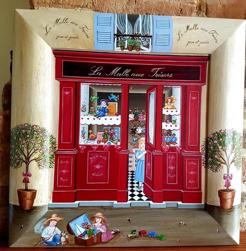 Art naïf tableau sur bois - -,