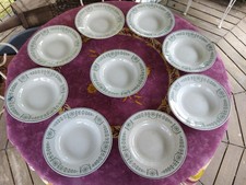 9 Assiettes Creuses Demi Porcelaine KG Lunéville Modèle Laetitia Guirlande Verte