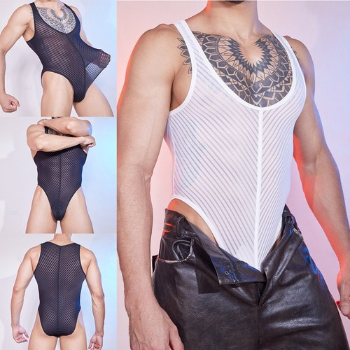 Body homme rayé transparent