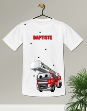 T-shirt / Tee shirt enfant Camion de pompier personnalisé avec prénom