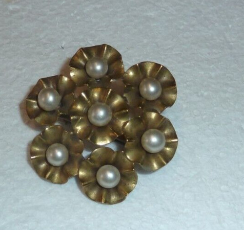 Broche fleurs métal doré - broche,