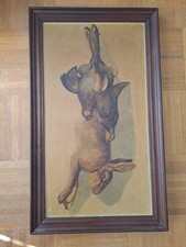 Nature Morte Aux Lievre Et Ramiers. Chromolithographie. 68X 28 Cm. Signé. Ancien