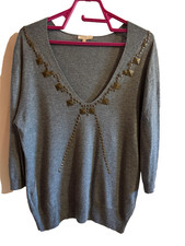 SANDRO pull col v gris manches 3/4  taille 1 ou 36 assez oversize