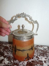 Ancien Pot à biscuit ancien seau verre émaillé bonbonnière biscuiter