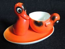 Adorable petit nécessaire à oeuf coquetier salière  service ancien canard orange