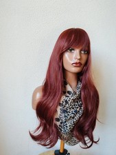 Shylohair - Perruque rouge vin cheveux long à frange cheveux synthétique lisses