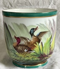 CACHE POT PORCELAINE EP. NAPOLEON III  AUX 2 CANARDS H 19,5 cm XIXème