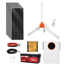 VEVOR Kit d'énergie éolienne et solaire 24V 1000W pour applications hors réseau