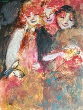 Jolie Peinture Attribué Yves Motti Peintre Pays Basque Biarritz /Trois Copines 