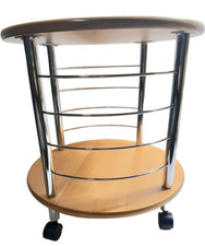 Table Ronde En Bois Et Chrome Avec Roulettes 18,5 X 18,5 X 19,5 Pouces