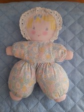 H/  Doudou Poupée Chiffon COROLLE  Tissu à fleurs Bonnet. Vintage 