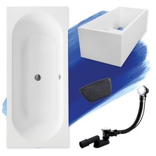 Baignoire rectangulaire VITAE 180x80 + support de baignoire + appui-tête | écoul