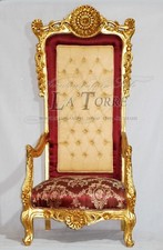 Fauteuil Empire Canapé Trône Baroque en Bois Or Velours Ivoire Rouge Ar1313
