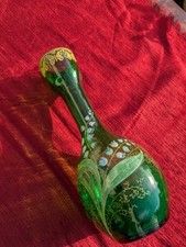 vase verre émaillé branches de muguet et papillons ancien 1900