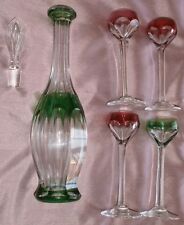 Carafe & 4 verre à liqueur cristal overlay vert & rubis / blanc - Saint Louis ? 