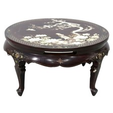 Table basse asiatique plateau décor au coq incrusté début XXème