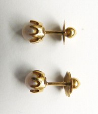 Boucles clous d'oreille dormeuses OR + perle gold earrings Bijou ancien