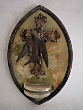Superbe ancien Bénitier mural  En marbre, laiton et bronze Crucifix et Colombe