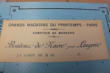 Ancienne étiquette grands magasins du PRINTEMPS PARIS comptoir de mercerie