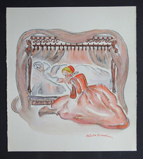 Genia MINACHE Dessin original signé aquarelle Princesse de Clèves Lafayette 1958