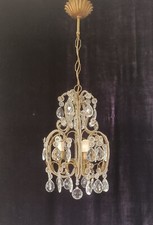 petit lustre cage ancien perlé avec pampilles taillées XX siècle 