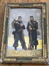 TABLEAU HUILE SUR PAPIER CHASSEURS ALPIN SIGNE CHARLES MOREL / MILITAIRE