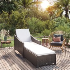Chaise Longue avec Coussin Blanc Crème Osier PE Noir Bain de Soleil vidaXL