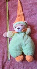 Doudou Peluche NOUNOURS Vert et Orange Fluo - H.35cm (sans le bonnet)