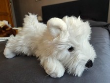 CHIEN  PELUCHE LASCAR  BEBE WESTIE  BLANC  32 CM ALLONGE