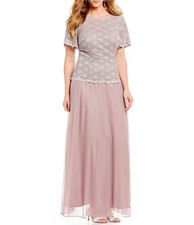 NWT Cachet Plus Size 16W Metallic Lace Mock 2Piece Gown in Mauve Short Sleeve