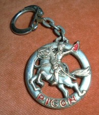 Porte-clés Key ring PICON Cavalier à cheval qui picole à la bouteille - argenté