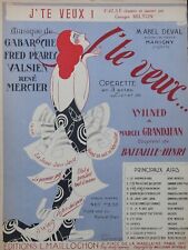 Art Deco Partition 1923 J'TE VEUX Opérette Illustrateur AUMOND Music Sheet