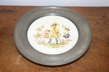 Assiette Décorative Ancienne à suspendre étain & Porcelaine homme,cage à oiseau