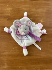 Doudou Et Compagnie Souris Pearly Plat Carré Blanc Rose Gris Attache Tétine