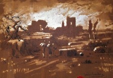 EMILIO CASALS Y CAMPS. 9 DESSINS SUR PAPIER. 1 AQUARELLE. ESPAGNE. XIX-XX