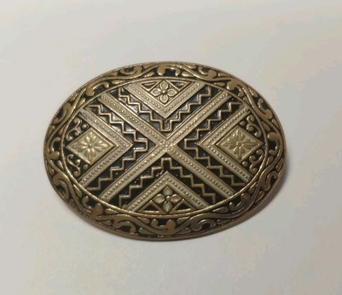 Broche ovale métal émail - broche,