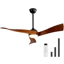 Ventilateur de plafond LED 132cm avec lames en bois de noix et télécommande