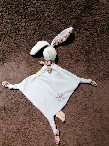 Doudou lapin plat bleu motif - lapin,