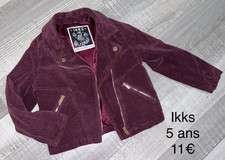 Ikks 5 Ans Fille : Veste Mi Saison Velours Prune Coll HIVER