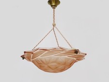 Ancien lustre, suspension vasque forme étoile Art Déco 1 Feu, en pâte de verre