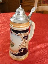 Bock Chope Grès BARBOTINE Avec COUVERCLE Bleu Beige KULMBACH PLASSENBURG 500ml