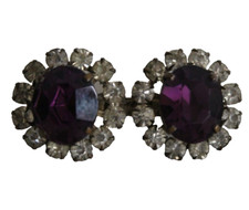 Broche Perles Verre Facette Cristal Améthyste Bijou Ancien Vintage Brooch 