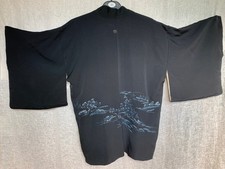 KIMONO HAORI en soie - NOIR, brodé - Ancien