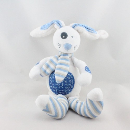 Doudou lapin blanc - bleu, rayé