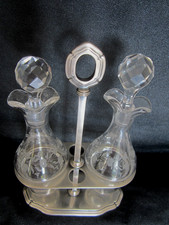 Huilier vinaigrier Ancien en métal Argenté ERCUI fin XIXème burettes en cristal