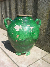 ancien vinaigrier fontaine en terre cuite poterie vernissée anse torsade xixeme