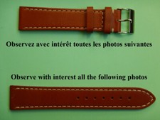 20 mm ÉPAIS et RÉSISTANT BRACELET VEAU VÉRITABLE MARRON "GOLD" COUTURE BLANCHE