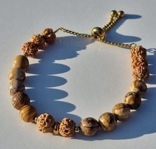 Bracelet en pierre naturelle de jaspe paysage et rudraksha créé en France