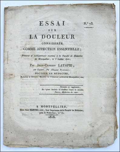 Essai sur douleur - sur, la